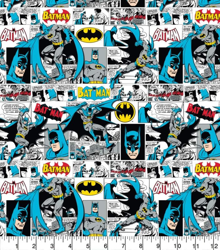 DC Batman Fabric Sold by 1 Metre (100% Cotton, Genuine Licensed Fabric, 9 Different Designs) (Batman Fabric - Comic Strip)