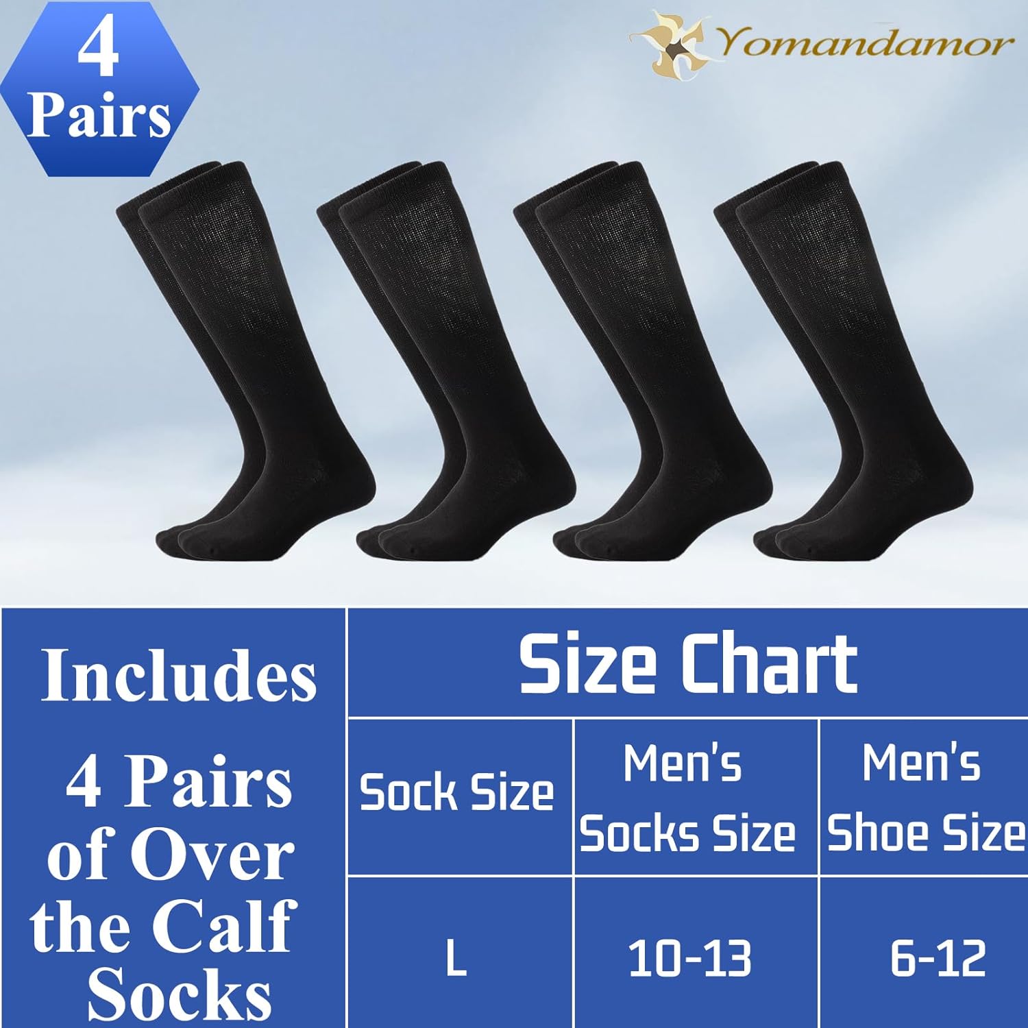 Yomandamor Mens Diabetic Over The Calf Socks,4 Pack Size 10-13 - Image 6