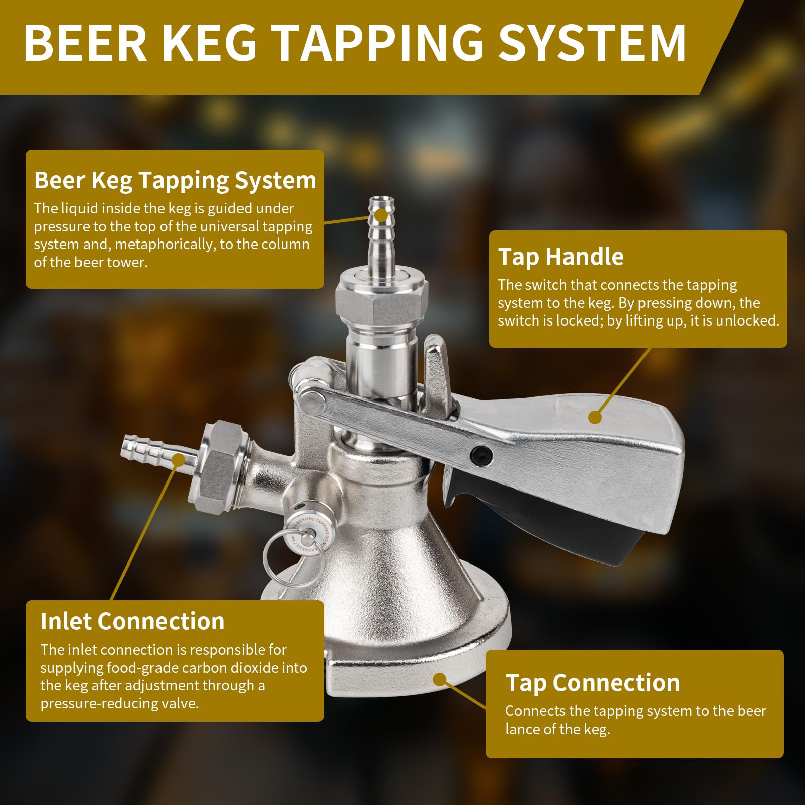 Tesmotor Tapón de barril tipo A G5/8, rosca con válvula de sobrepresión, acero inoxidable 304, grifo de cerveza para sistema de elaboración en casa, bares, restaurantes y celebraciones familiares