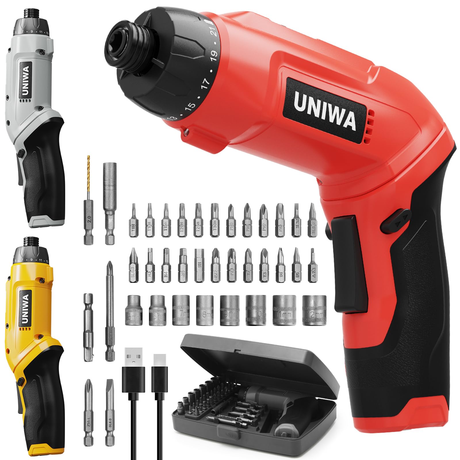 UNIWA Cordless Electric Screwdriver Rechargeable - 650 RPM Power Screwdriver Set Cordless Drill Small Drill Hand Drill Set