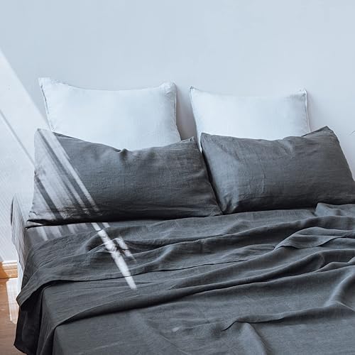 Miniatura 7 de Simple&Opulence Juego de 2 fundas de almohada 100% lino, 1 par de fundas de almohada de lino francés natural lavado, tamaño Queen estándar 20 x 30