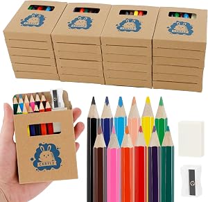 Mini Drawing Colored Pencils Bulk, Small Cute 12 Color Pencils with Sharpener and Eraser Set, 3.5in Short Coloring Pencils for Travel Party Gift (24 Pack)