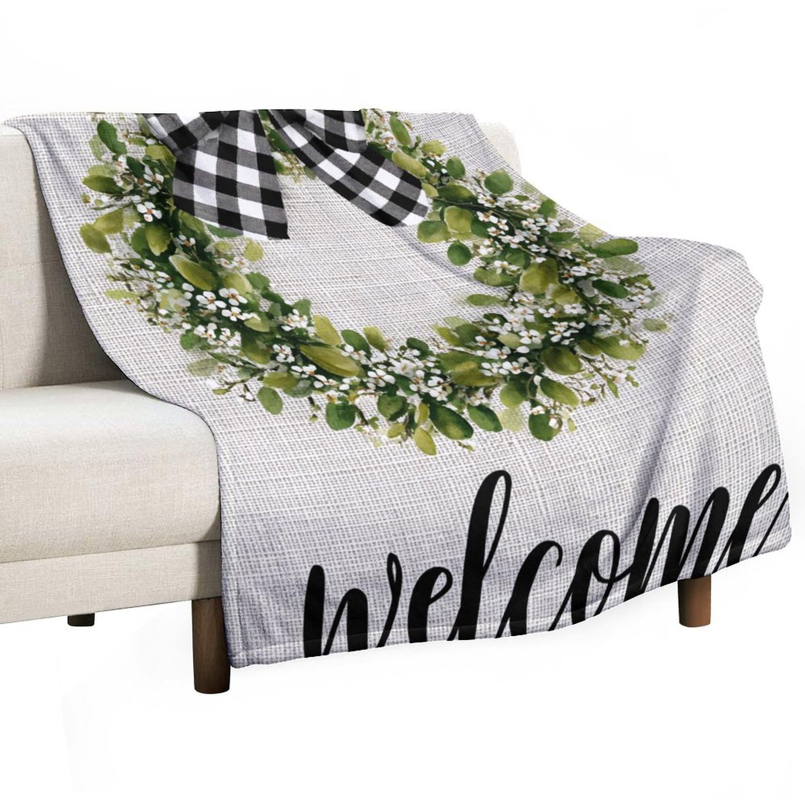 Jubonexis Black White Checkerboard Bow Green Leaves Wreath Anti Pilling Throw Blankets Cozy Durable Blanket for Bedroom Living Rooms Couch Sofa Bed 130x150cm(50x60in)