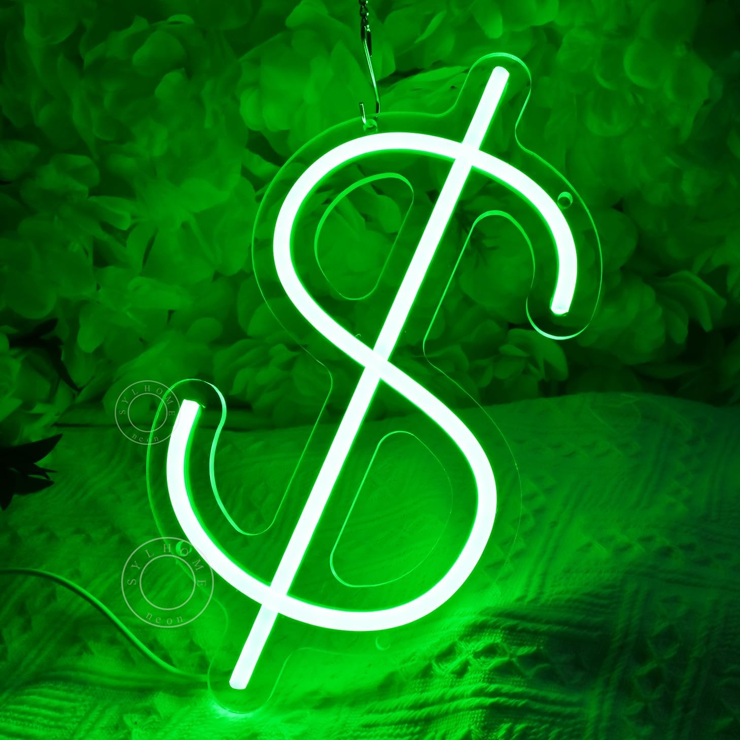 SYLHOME Dollar $ LED Neon Light Sign Money Home Bedroom Game Room Business Pub Store Bar Shop Office Wall Decor Sign Birthday Decor 5V USB Green 11.81" X 6.3"