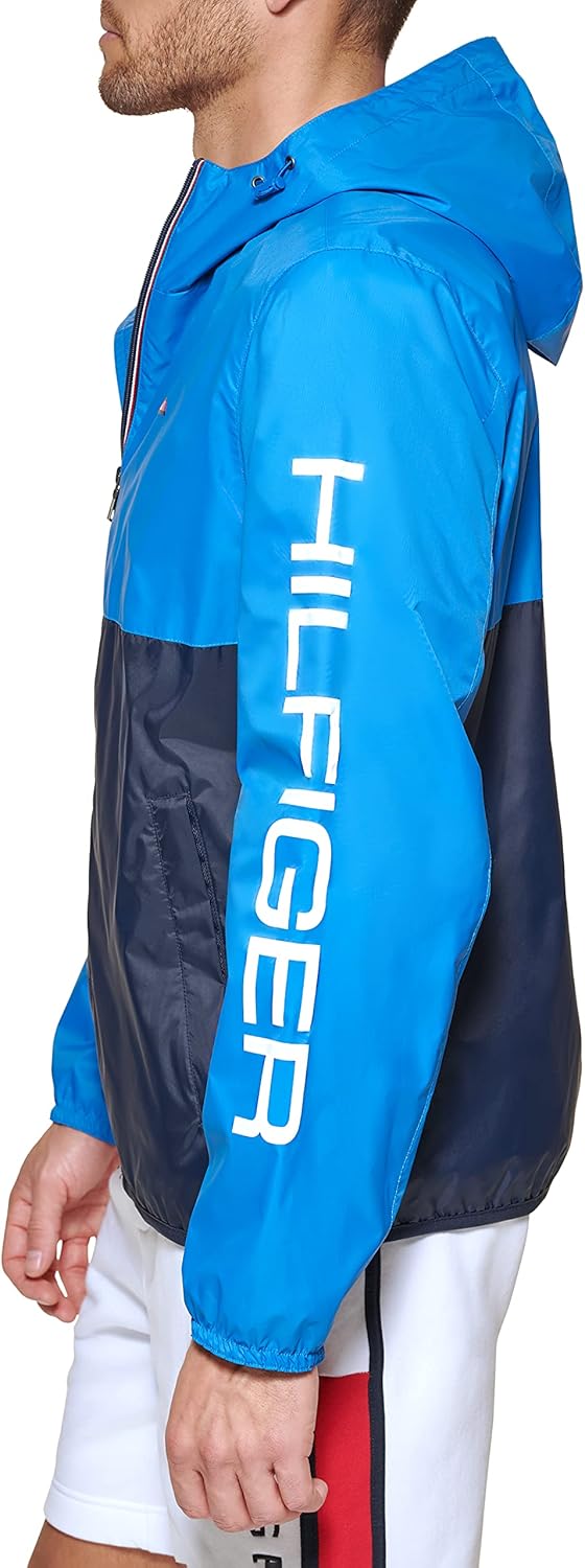 Tommy Hilfiger Men's Lightweight Active Water Resistant Hooded Rain Jacket