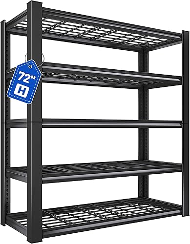 Vista 11 de REIBII 3010LBS Estantes de Almacenamiento 72" H Estantería de Garaje Estantes de Metal Resistente Estantes Metálicos Ajustables de 5 Niveles