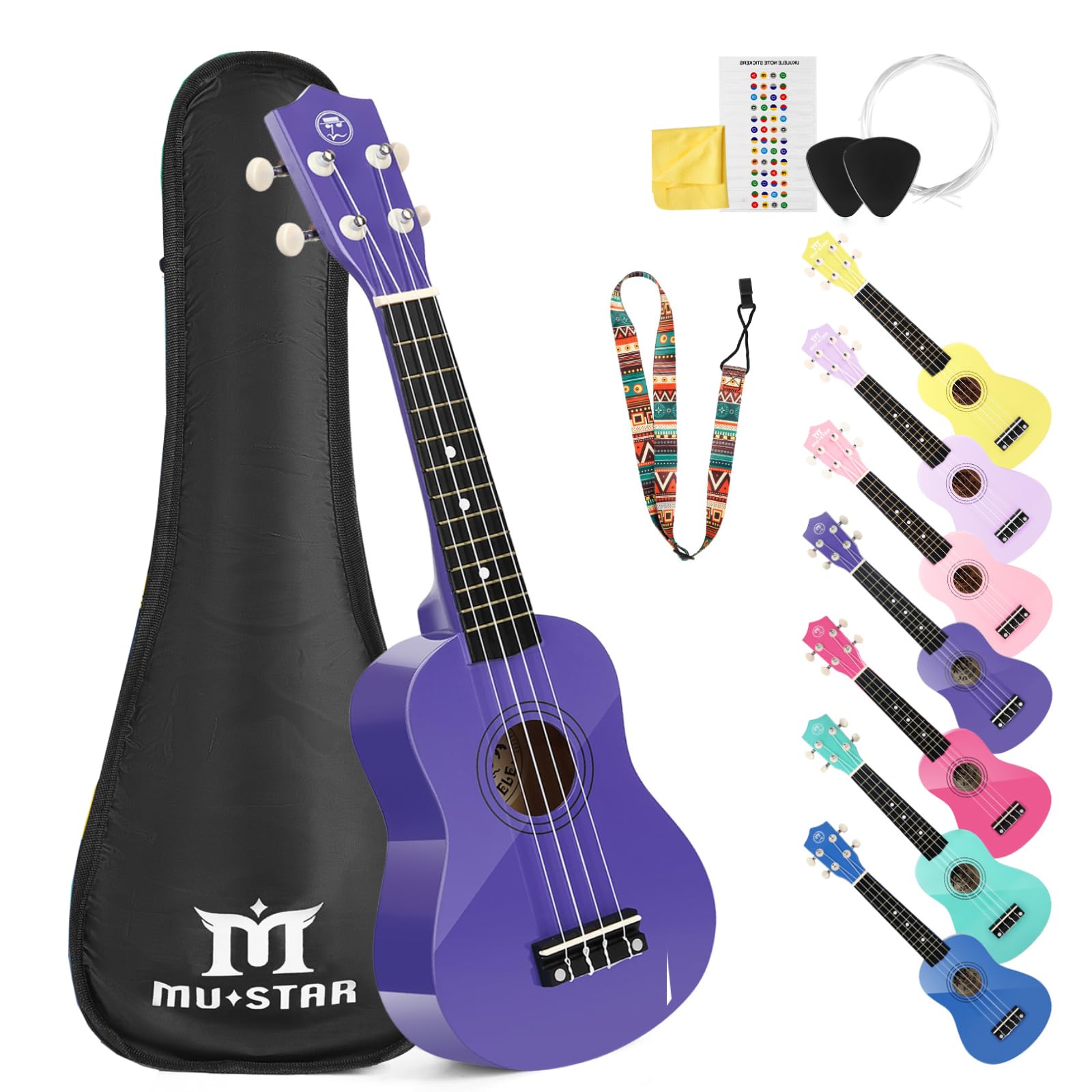 Fitnessclub High Gloss Soprano Basswood Ukulele 21inch Starter Kit for Beginner with Gig Bag, Kids Ukulele Uke Hawaii Mini Guitar for Kids Adults and Beginners