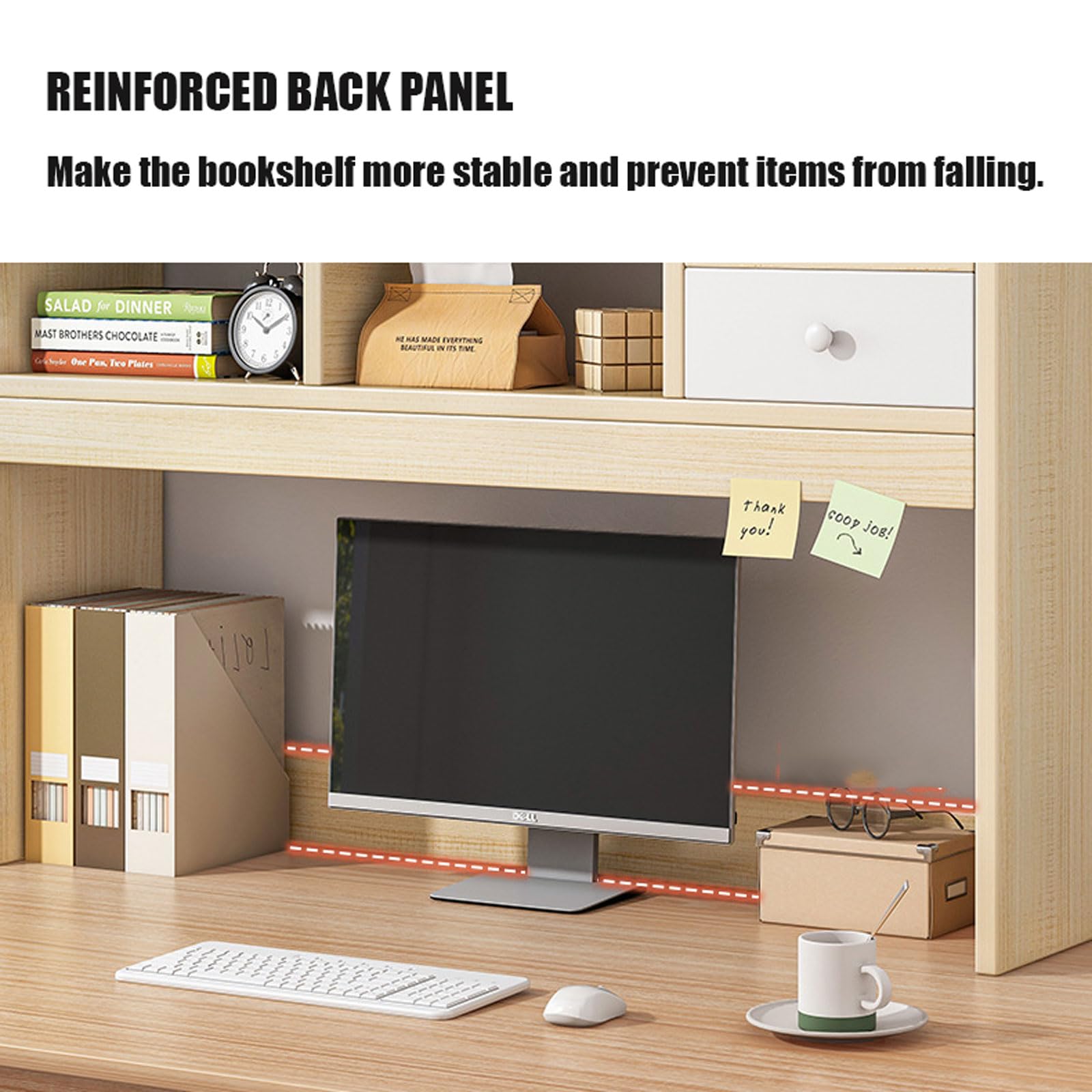 Schreibtischregal aus Holz mit Schubladen, multifunktionaler Aufbewahrungsschrank fürs Homeoffice, 62 x 17 x 30 cm – stilvolles Regal für die Arbeitsplatte, ideal für Studentenwohnheim und C