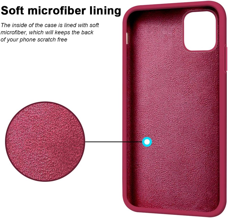 Anuck Case for iPhone 11 Case 6.1 inch 2019, Non-Slip Silicone Gel Rubber Bumper Case with Soft Microfiber Lining Cushion Hard Shell Shockproof Full-Body Protective Case Cover - Rose Red