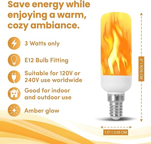 Miniatura 3 de Bombilla LED de vela de fuego T6 T8 E12 con forma de base de tubo parpadeante de llama, iluminación novedosa B11, bombillas de antorcha de 0.472 in