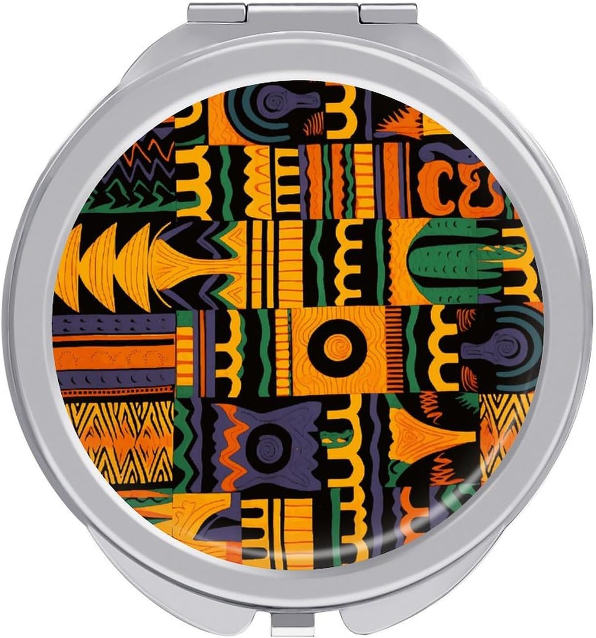 African Ethnic Pattern Portable Makeup Mirror, Sided Travel Hand Mirror Mini Folding Mirror for Precise Makeup Women Daily Use