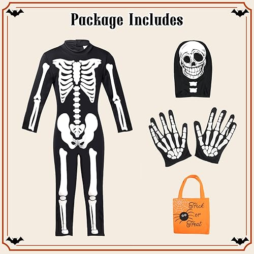 Miniatura 5 de FAYBOX Disfraz de esqueleto para niños, disfraz de Halloween que brilla en la oscuridad, disfraz de esqueleto para niños pequeños