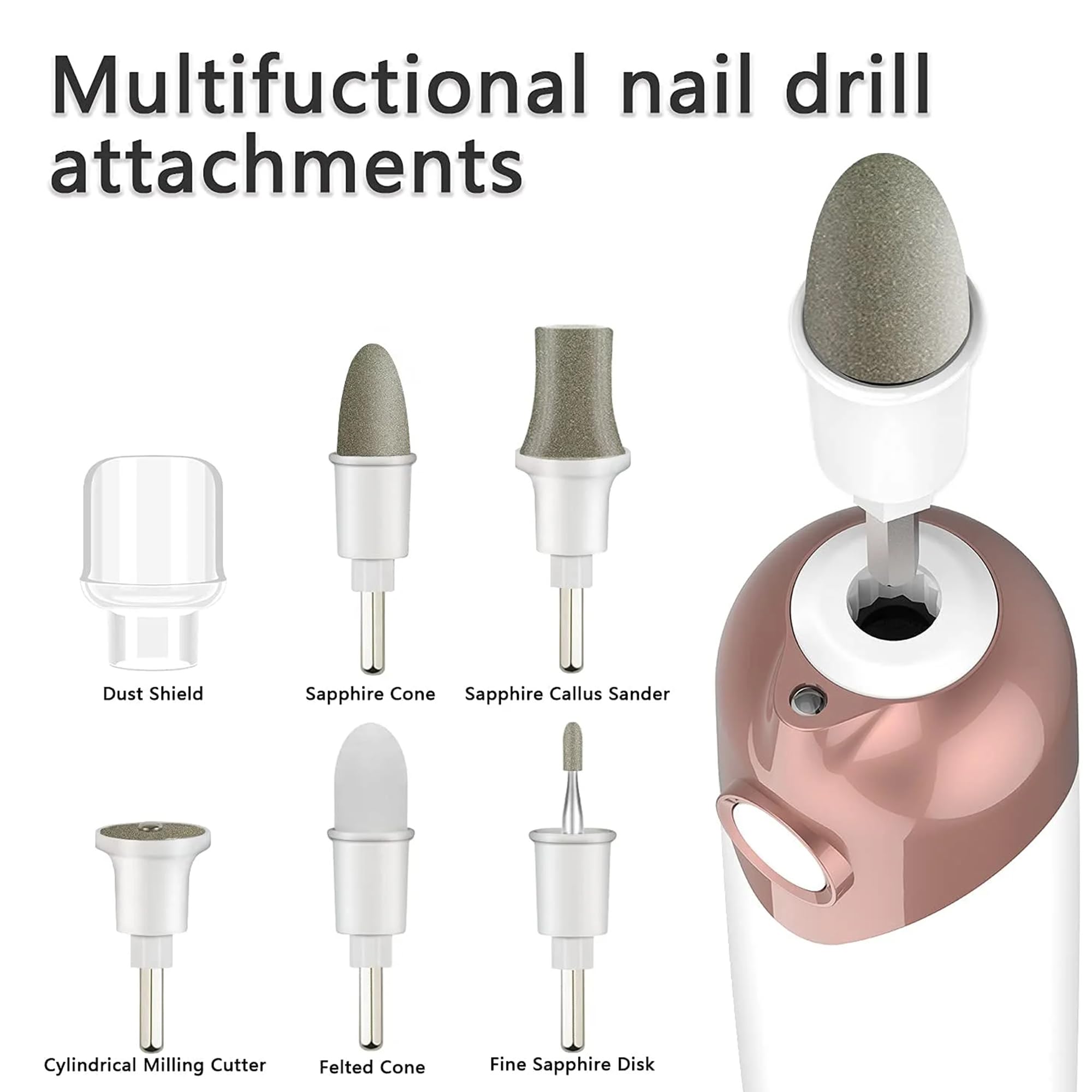 Electric Nail Drill, Portable Manicure and Pedicure Set including 6 Drill Bits, Adjustable 5 Speed LED Light - Image 4