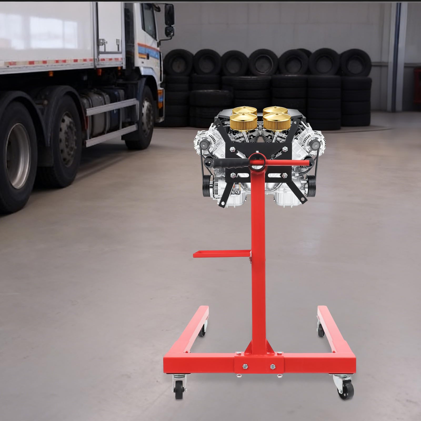 Cavalletto per motore mobile fino a 567 kg, per officina e garage | Bracci regolabili a 360°, in acciaio al carbonio, supporto per motore a forma di H, per motori piccoli e medi