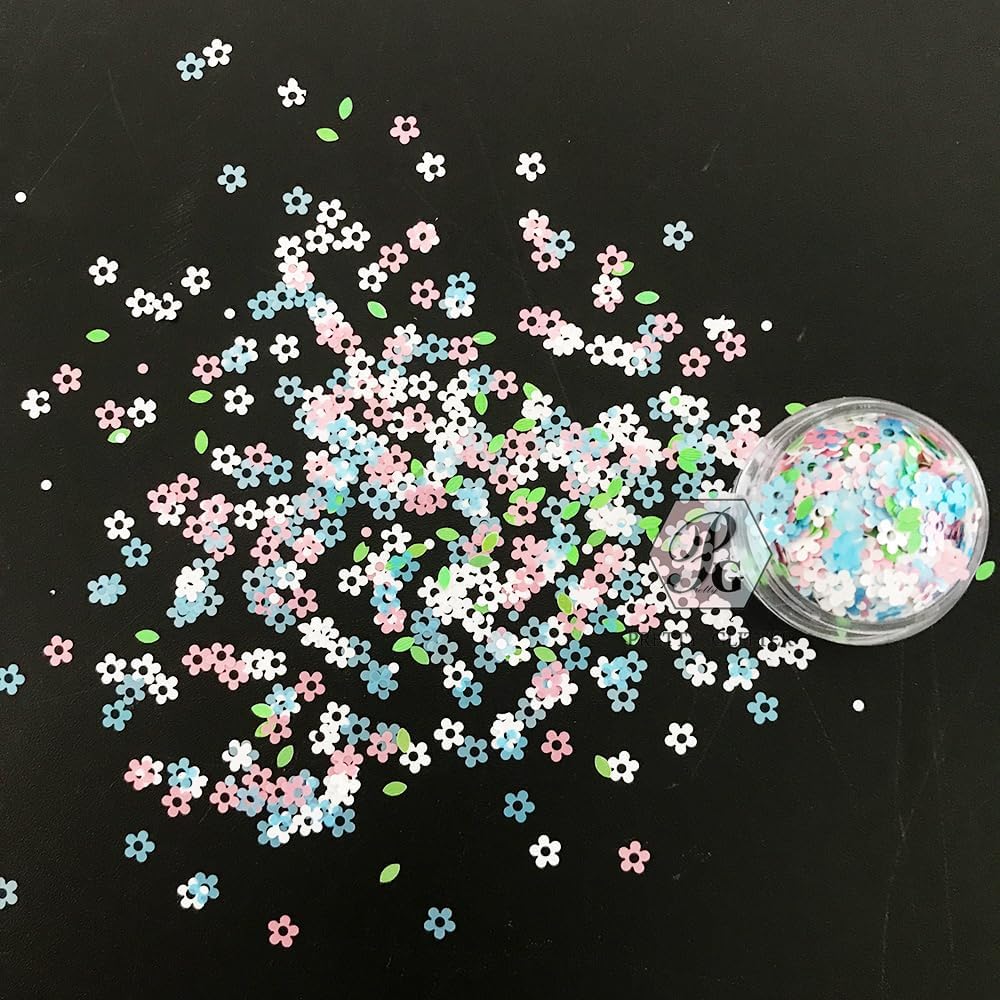 PrettyG 12 Colors Set Pastel Flower Green Leaf Mixes Glitter Shape Spring Glitter Sequins for Art Craft Nail Decoration Accessories (12 Colors Set)