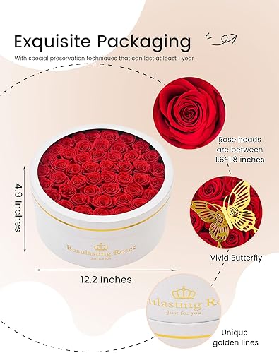 Miniatura 5 de Rosas preservadas para siempre, rosas reales en una caja, flores de cumpleaños para el día de la madre, para ella, mamá, mujer, esposa, día de San