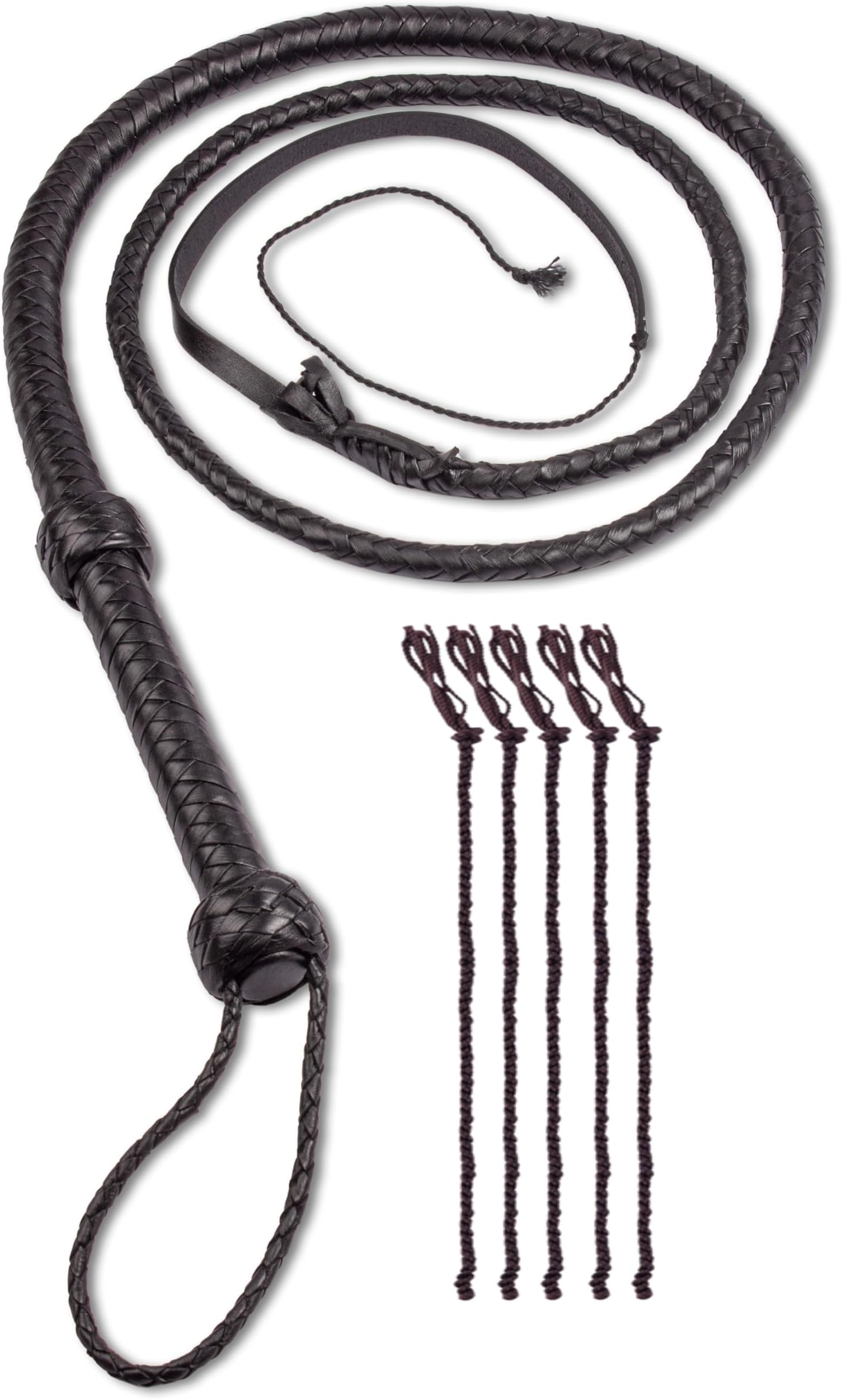 HADZAM Whip for Creating Sound Effects, Stage Performance, Collecting, Halloween Costume Accessory in Different Sizes & Color Options with 5 Extra Tail Threads.