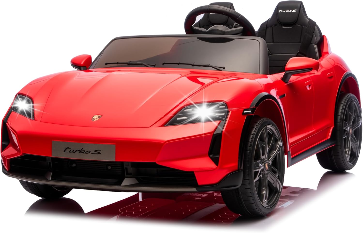 2 Seater Ride on Toy for Big Kids, 24V 7AH Licensed Porsche Taycan Turbo S Ride On Car, Kids Electric Vehicle Toy w/Remote Control, USB/MP3 Music, Spring Suspension, LED Lights, Red