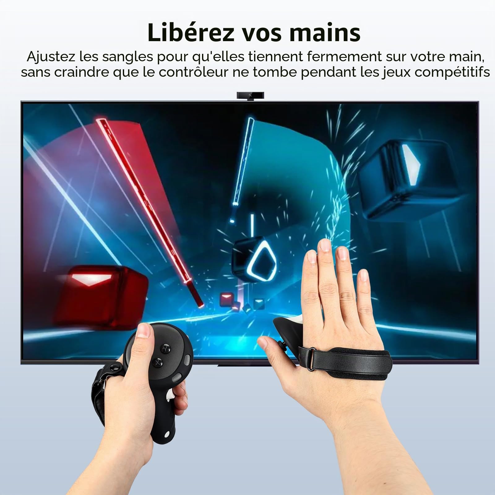 VR Touch Manette de Protection en Silicone pour Casque Meta Quest 3S/Quest 3 avec dragonne réglable, 1 Paire de poignées de Pouce et couvercles de Batterie, Noir, Style Simple