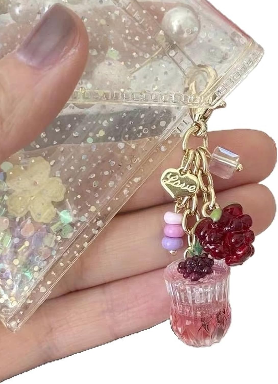 Keychain, Handmade Grape Iced Teas Keychain Multifunctional Alloy Purse Charm Fruit Drink Themed Keyring Accessory