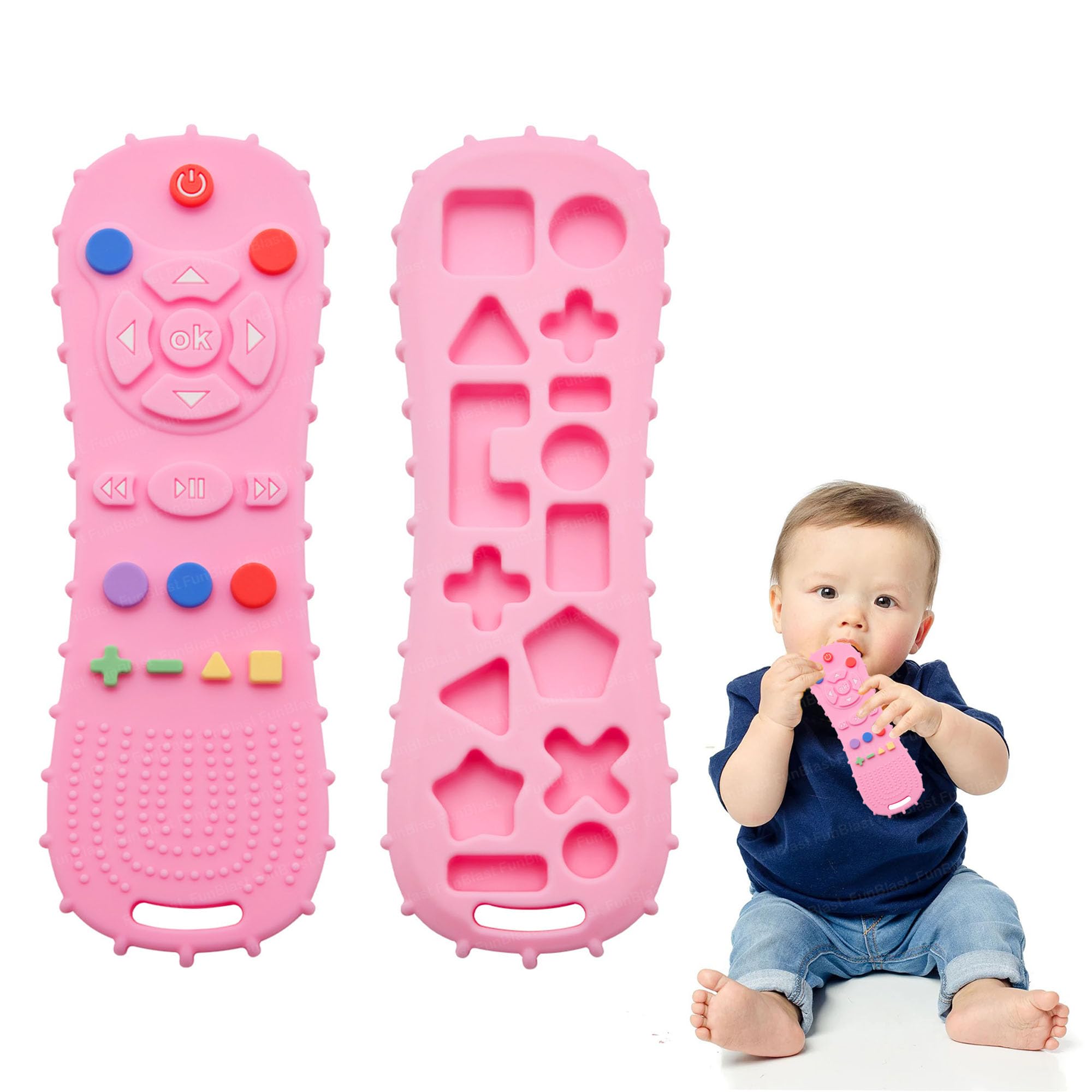 FunBlast Teether for Babies - Silicone Remote Teether for 3+ Month Baby & Toddlers, Teething Toys for Babies and Toddlers, Helps Biting Skills Development, Activity Toys for Babies (Pink-)-image-40