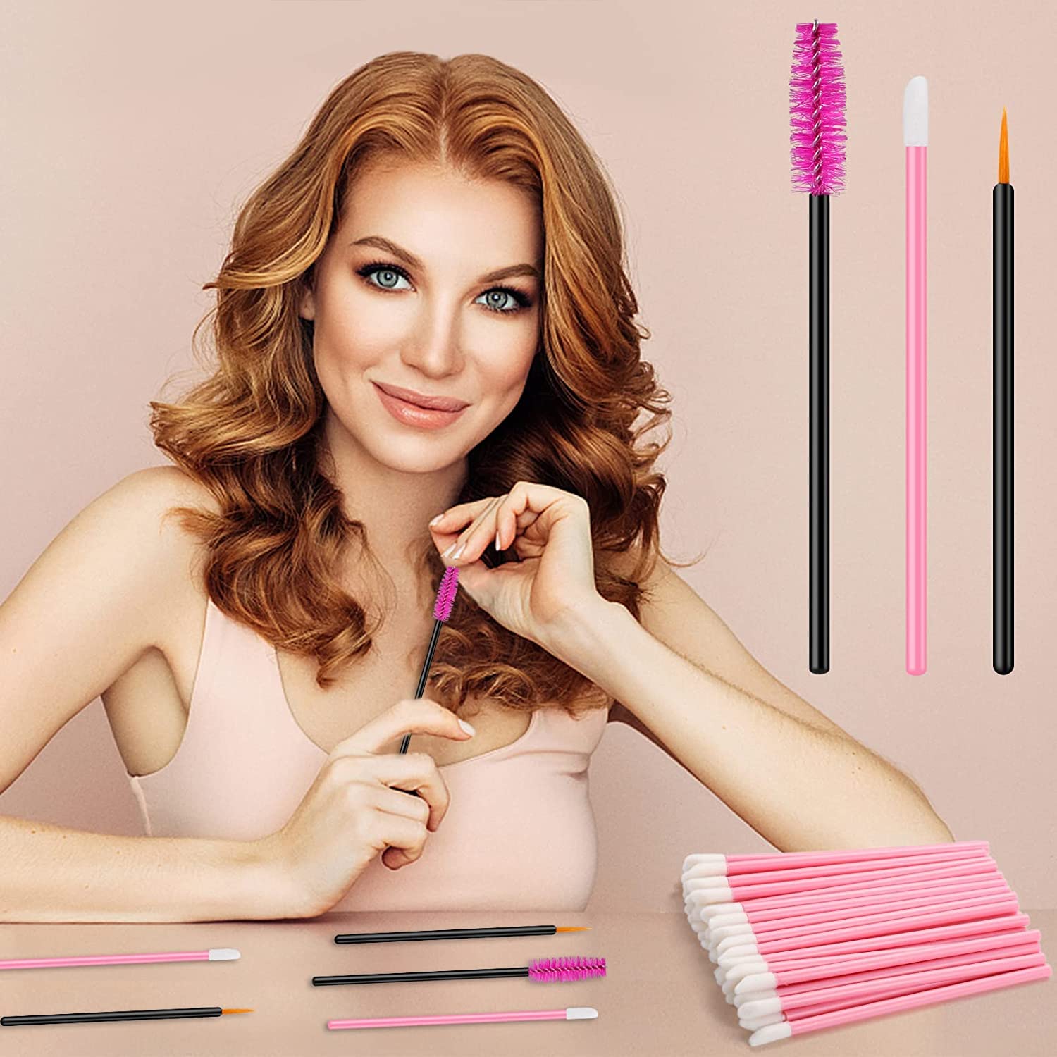 50 PCS Makeup Artist Must Haves Makeup Applicators Tools, Include 10Eyeliner Brushes 20 Mascara Wands 20 Lipstick Applicators 4