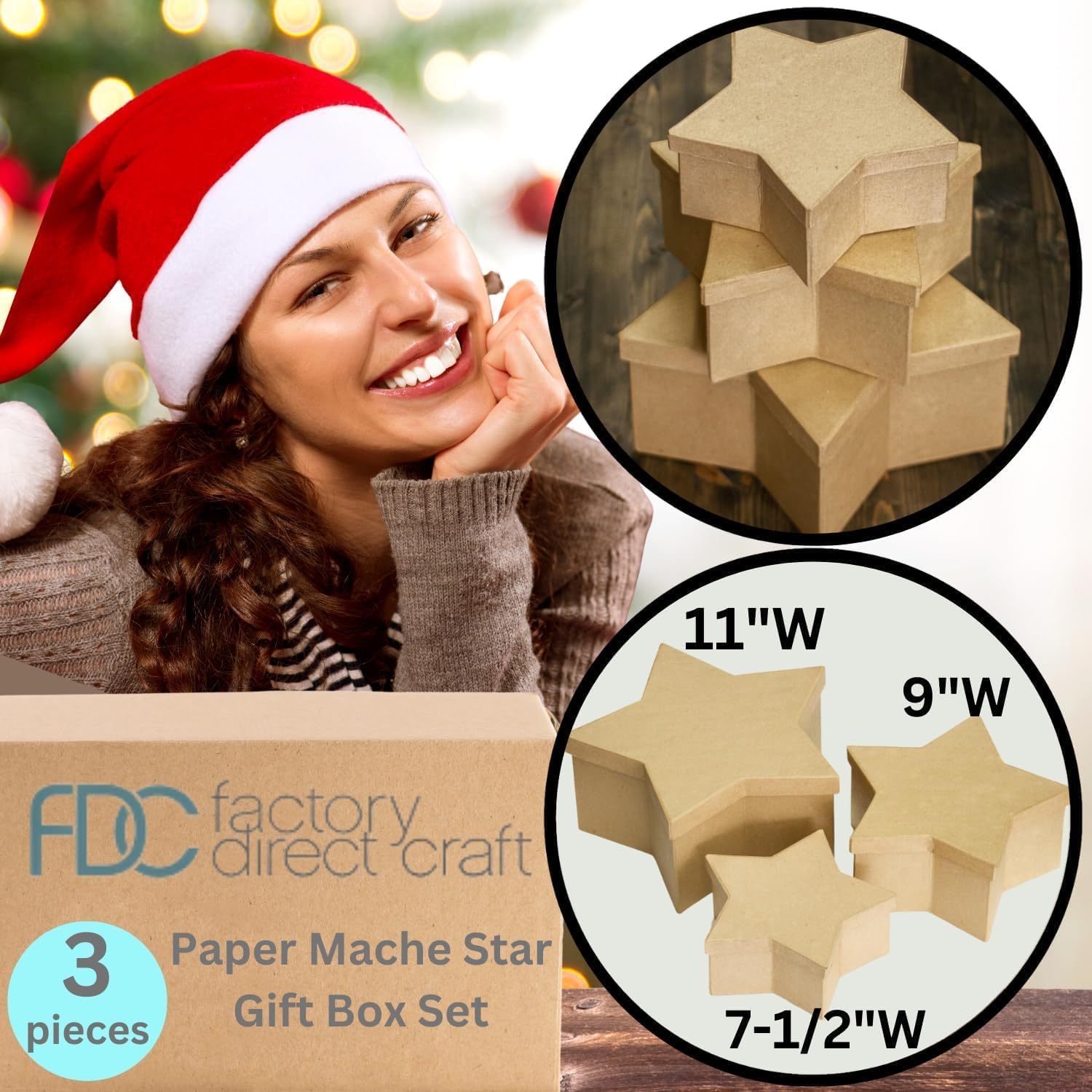Set of 3 Premade Paper Mache Star Shaped Boxes by Factory Direct Craft - Nested Star Cardboard Papier Mache Boxes Ready to Paint and Decorate (Sizes: 7-1/2", 9" & 11")