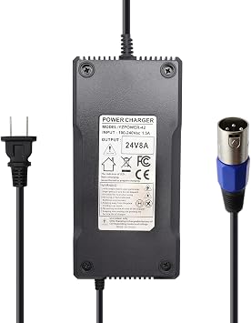 24V 8A Battery Charger with XLR Connector for EA1065, S150 180 X-CEL, Jazzy 1107 614HD, Invacare Pronto M51, CH5404 Smart