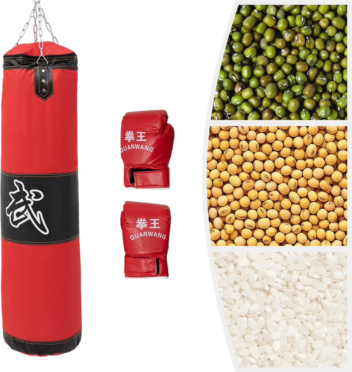 Punching Bag for Adults, PU Heavy Boxing Bag Set with 12OZ Gloves, Unfilled Heavy Punching Bag, for MMA Kickboxing Boxing Karate Home Gym Training