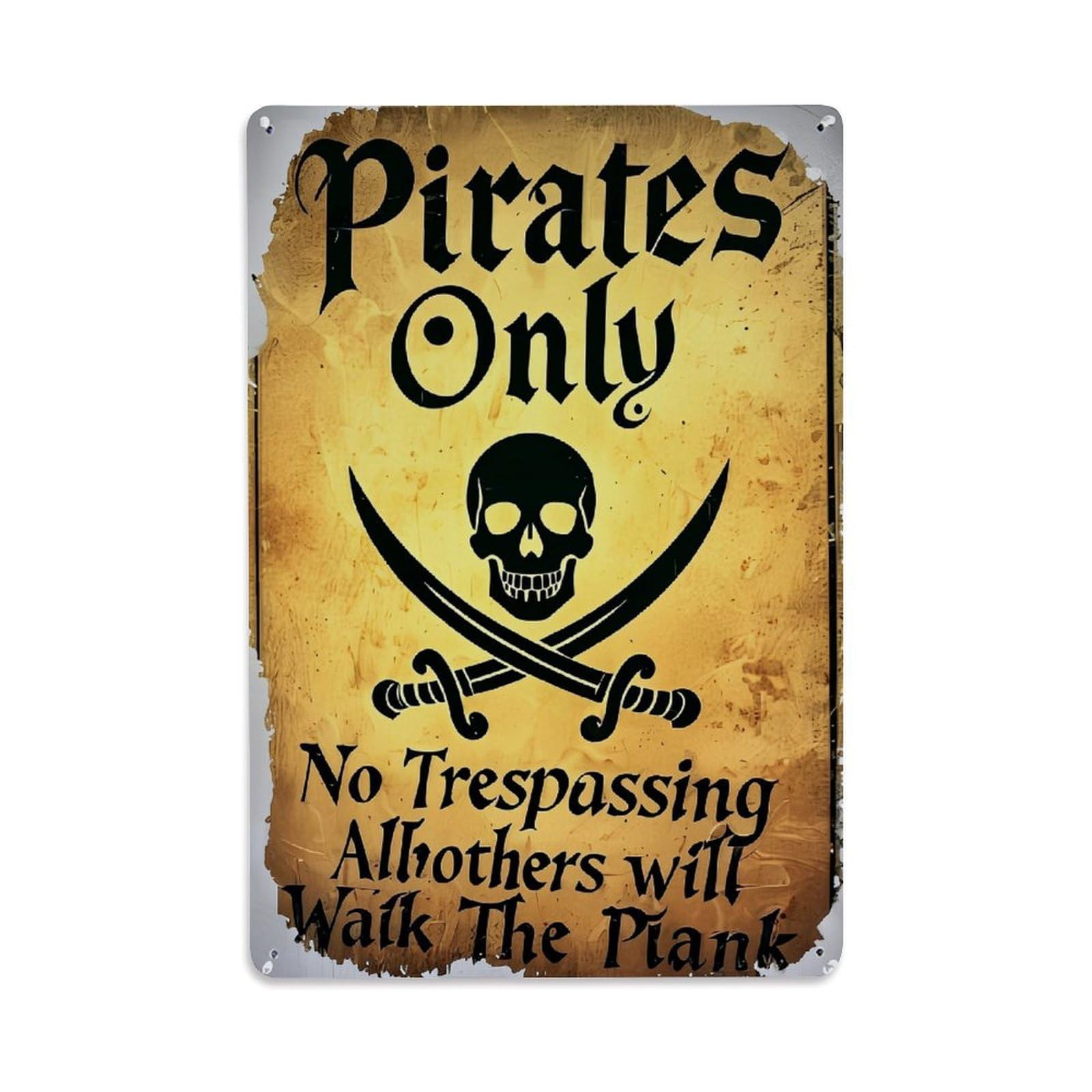 Jdfenggu Vintage Pirates Only No Trespassing Walk The Plank Retro Metal Tin Sign, Decor Art Poster For Bar, Home, Man Cave, Kitchen, Laundry Room Gift 8X12inch