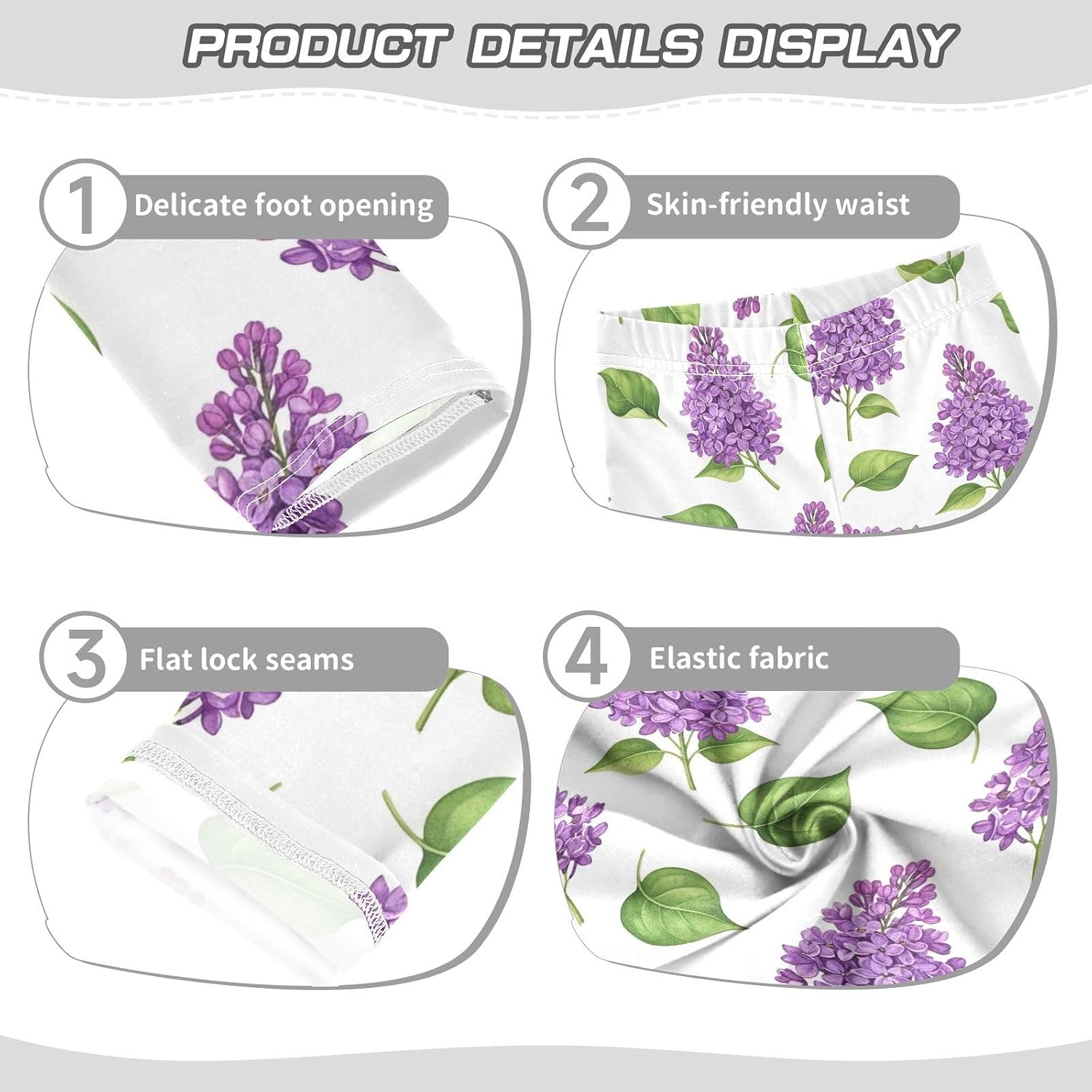 Active Leggings for Girls Purple Flowers White