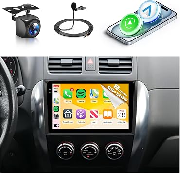 8 Core 6G+128G Android Car Stereo Radio for Suzuki SX4 2006-2013 with Wireless Carplay Android Auto, 9 Touch Screen Head Unit GPS Navigation Bluetooth Mirror Link WiFi FM/RDS DSP Backup Camera SWC