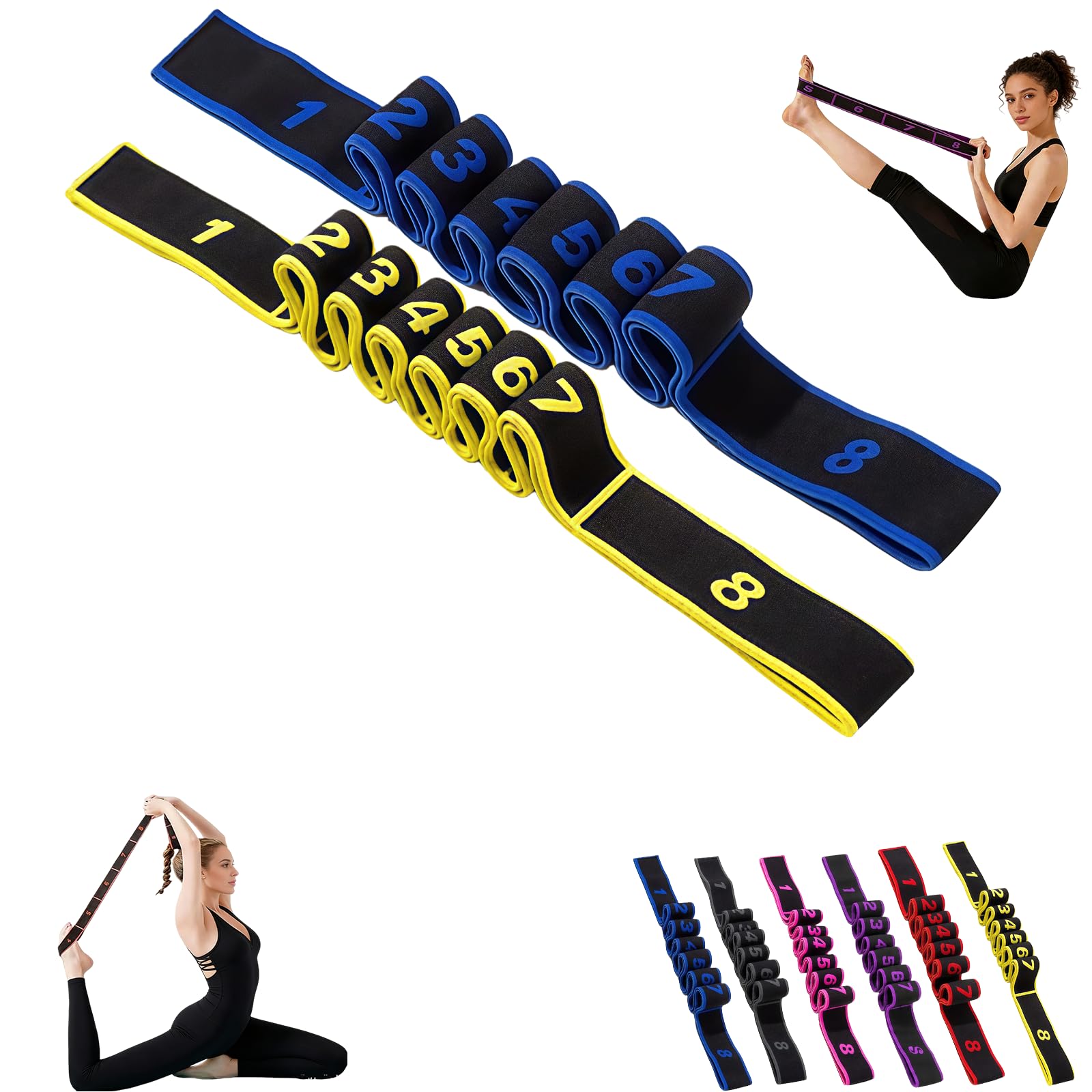 Bandas de resistencia de fitness para estiramiento y entrenamiento de fuerza, bandas elásticas de ejercicio de 8 niveles, equipo de entrenamiento de cuerpo completo para gimnasio en casa
