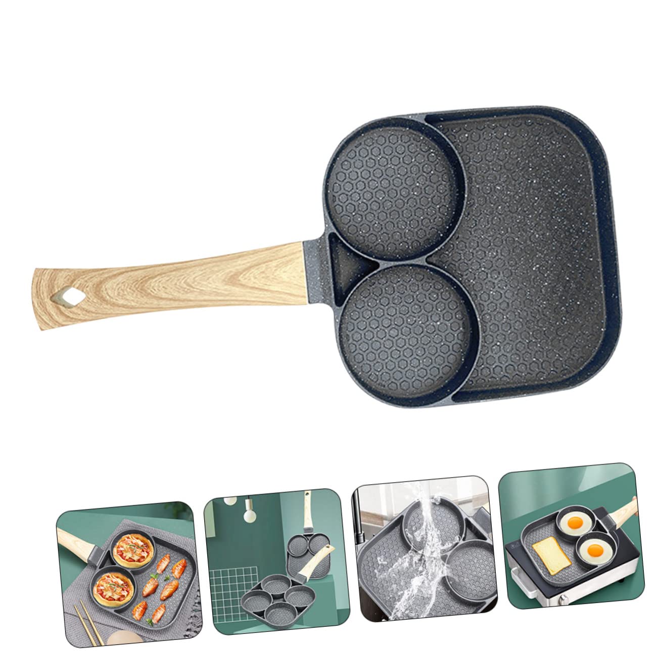 LIFKOME Geteilte Bratpfanne aus Aluminium mit 3-abschnitten und Hitzebeständigem Griff Quadratische Pfanne für Eier und Pfannkuchen für Küche zu Hause und Restaurant