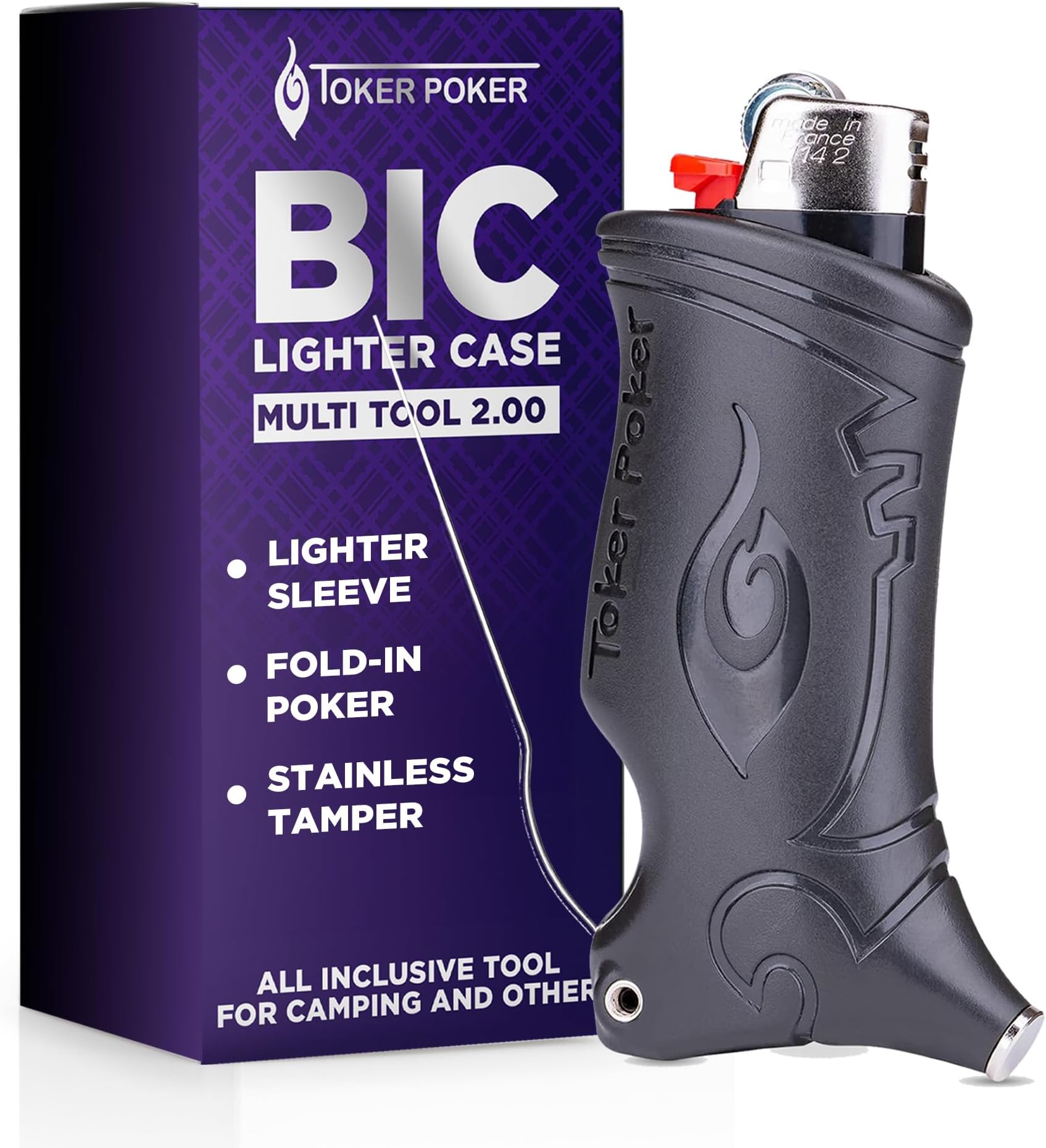 Toker Poker - Bic Lighter Case Multi Tool 2.0 - Black, All Inclusive Tool for Camping and Other