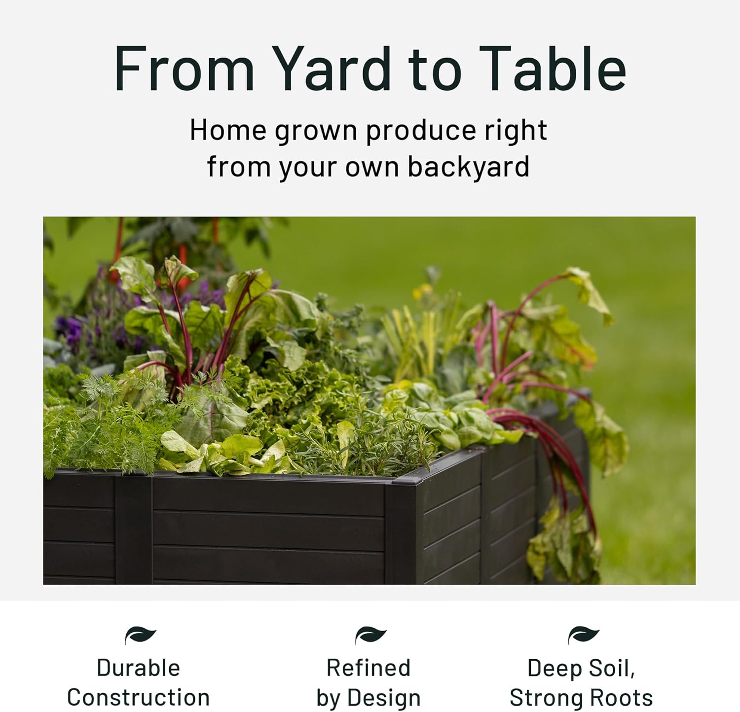 Tierra Verde 48-Inch x 48-Inch Raised Garden Bed with Tool-Free Connect System and Crafted from Recycled Materials, for Patios or Decks, Black