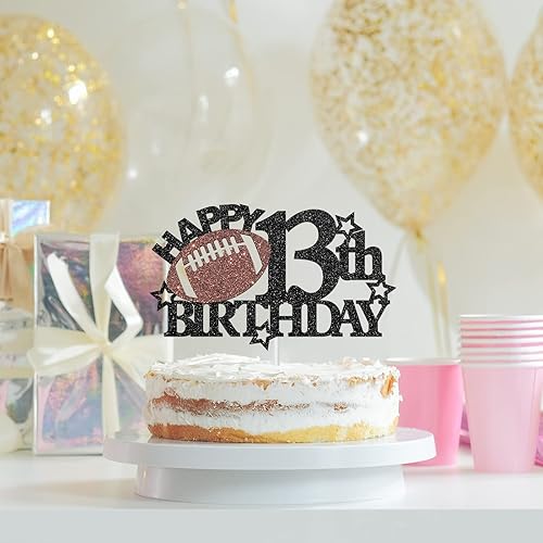 Miniatura 4 de Deloklte Decoración para pastel de cumpleaños número 13 de fútbol americano, decoraciones de fiesta temática de fútbol y deporte para niños de 13