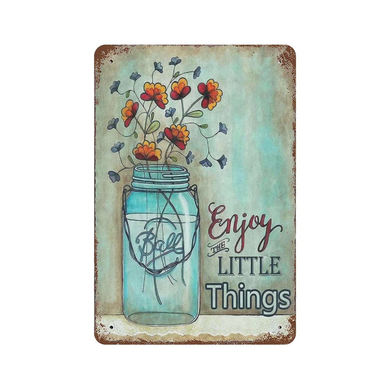 AOOEDM The Enjoy Little Things Vintage Tin Sign Metal Tin Signs for Man Cave Funny Art Wall Plaque Kitchen Bar Pub Coffee Shop Wall Decor