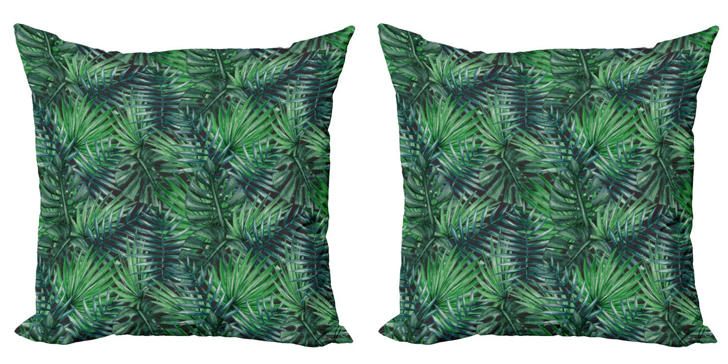 ABAKUHAUS Federe Cuscini Set 2 Pezzi Foresta, Stile Scandinavo, 60x40 Cm, Crema E Verde Scuro - 2