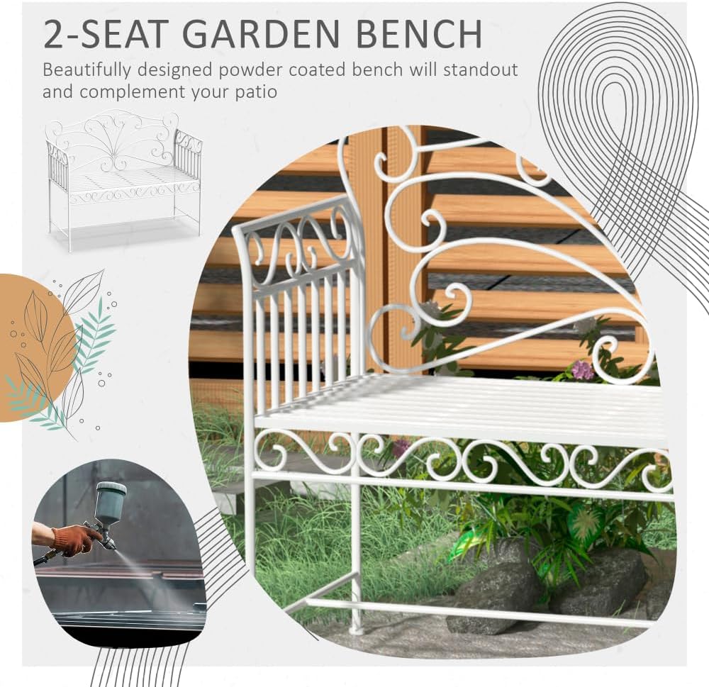 Garden Bench with Armrests for Outdoor Patio Use, Metal Backyard Bench Designed for Poolside and Lawn Seating