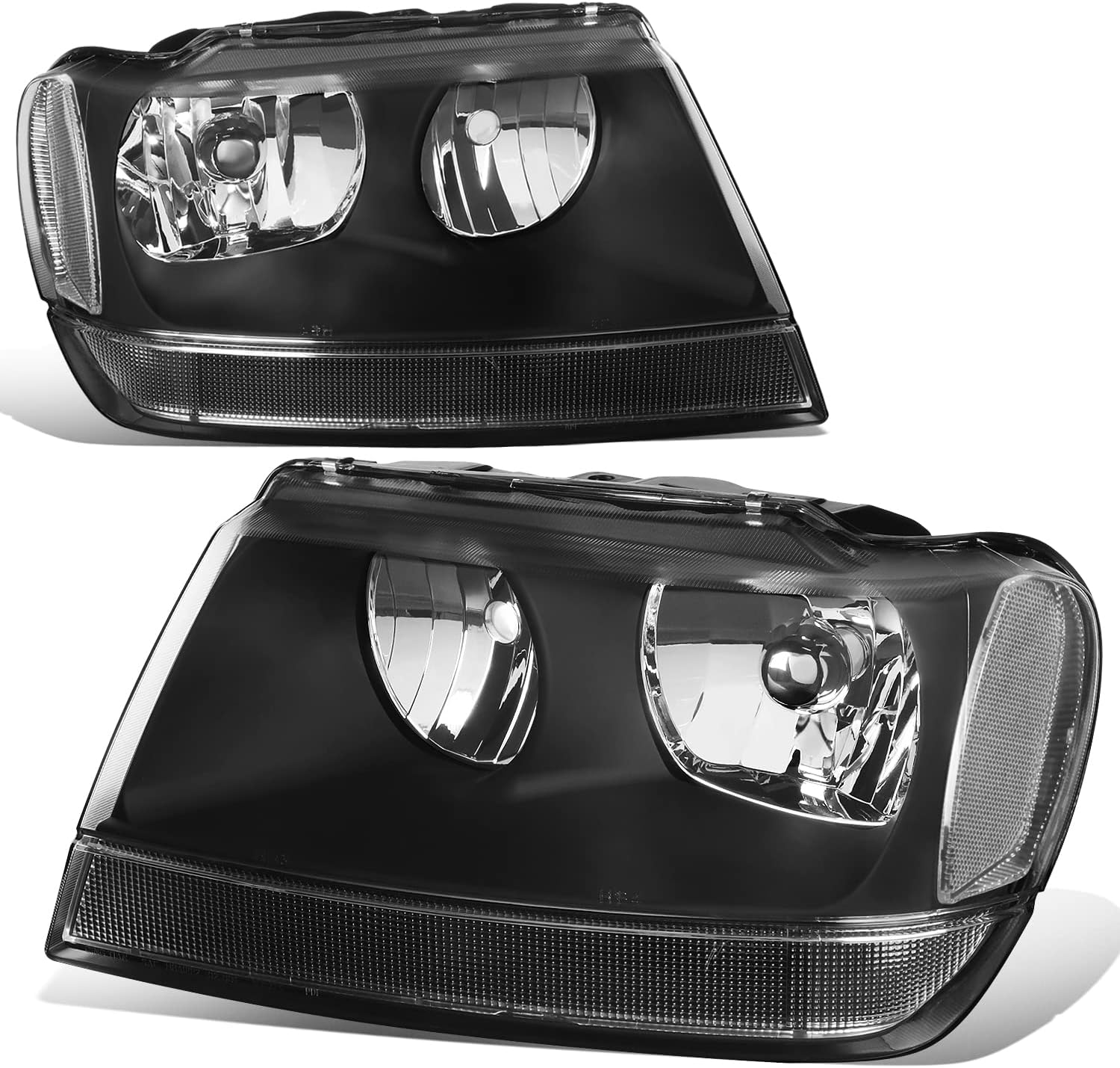 Auto Dynasty Headlights Assembly Compatible with 1999-2004 Jeep Grand Cherokee WJ, Driver and Passenger Side Halogen Headlamps Replacement, CH2502121 CH2503121, Black Housing Clear Corner
