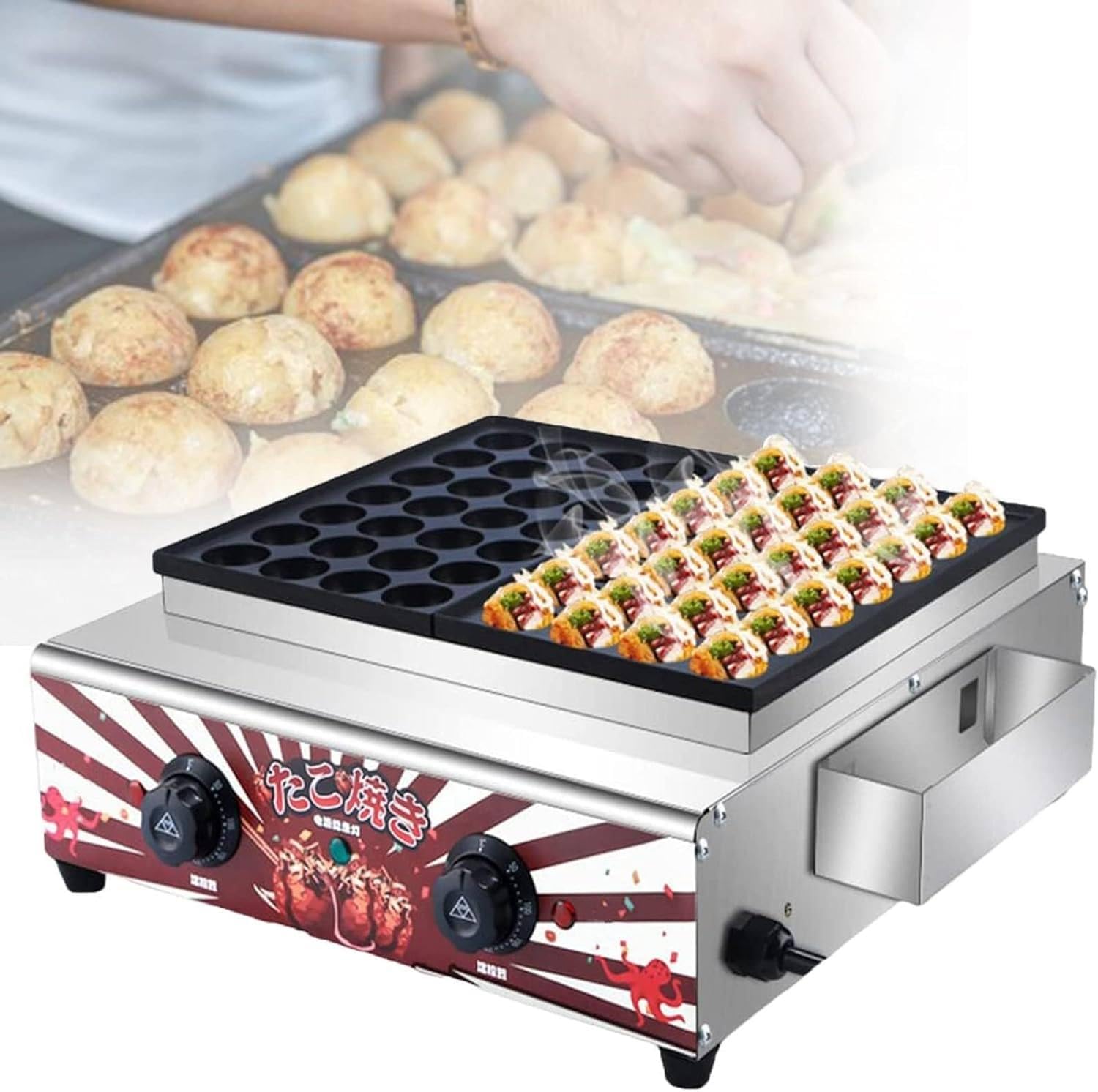 YXZQLOZ 220v Takoyaki Maker, Commercial Electric Takoyaki Maker Pan with Temperature Control, Stainless Steel, for Grilling, Baking, Kitchen