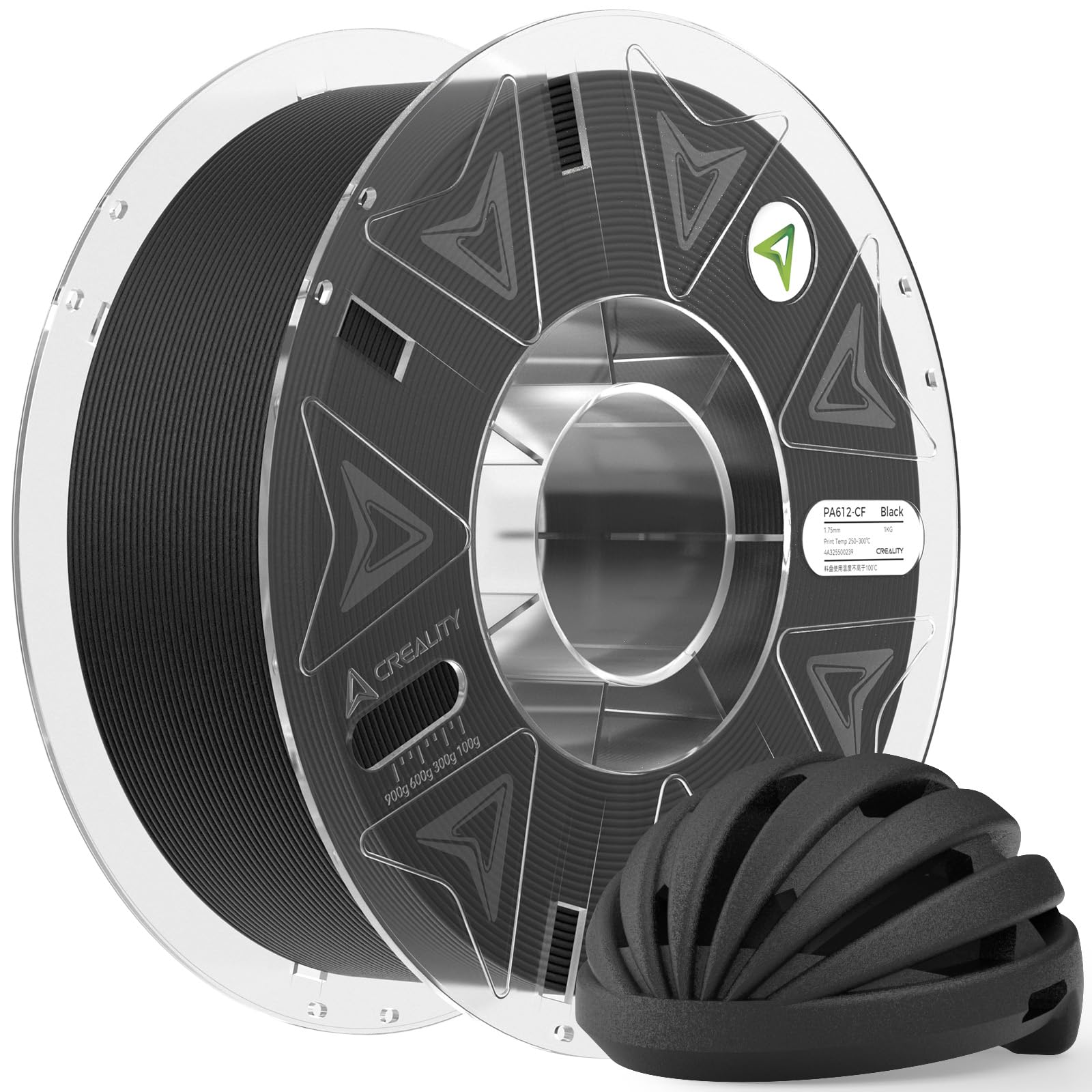 Creality Hyper PA612-CF, Carbon Fiber Nylon Filament 1.75mm 1KG Black, Nylon Carbon Fiber 3D Printer Filament with Superior Toughness Lightweight High