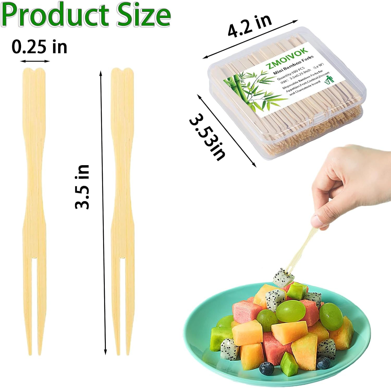 100pcs Bamboo Forks Appetizer Forks,3.5 Inch Mini Forks | Disposable Small Wooden Forks for Charcuterie Food Fruit Dessert Parties Cocktail Fork (100)