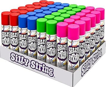 The Original Silly String! Silly String 48 pack, Assorted Colors, 3 oz Large Can The Only Real Party in a Can! Be Silly! Shoots over 15ft!
