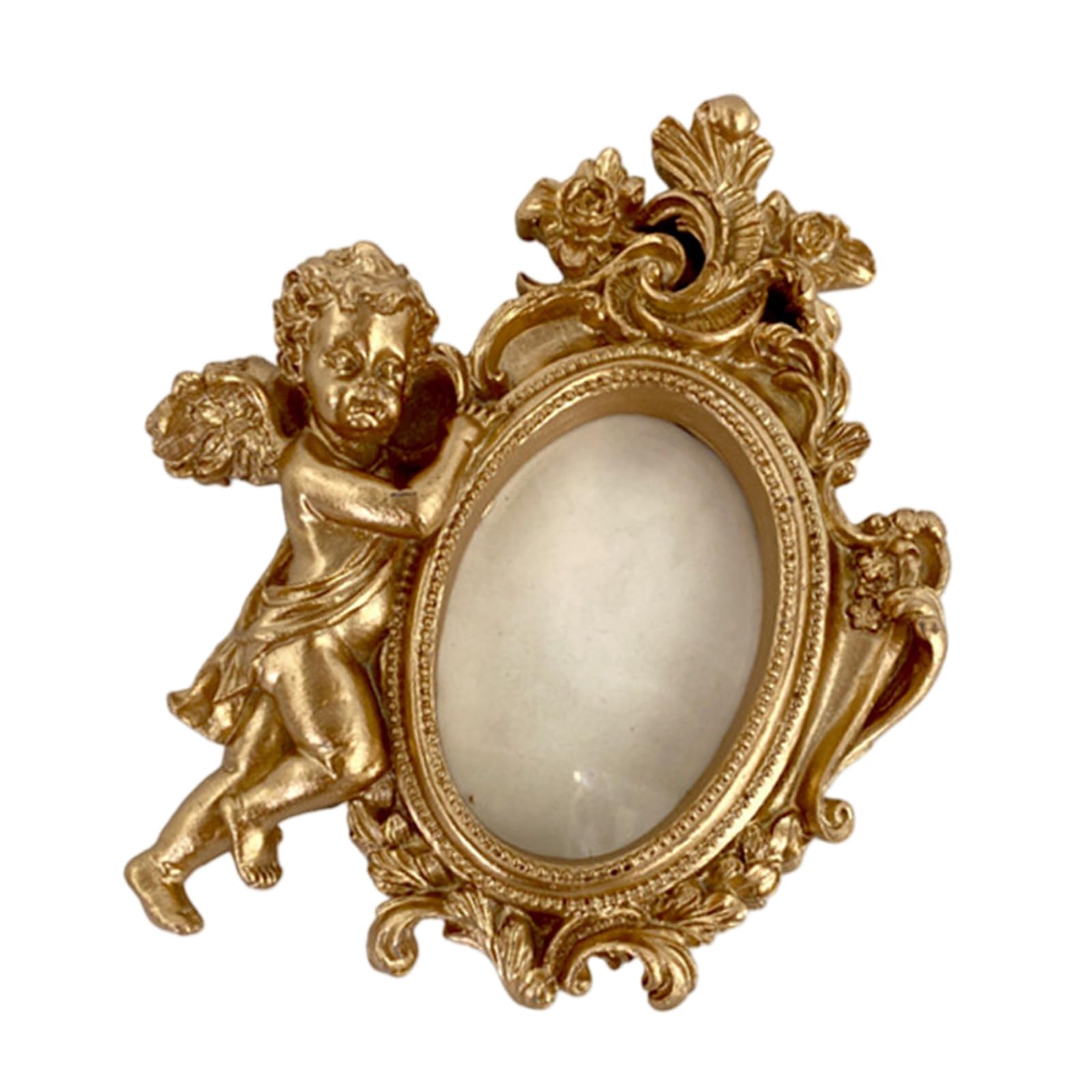 Limtula Romantics Victorian Theme Resin Photo Frame with Carving Cherub Figurine Antique Wall Hanging Tabletop Picture Tabletop Photo