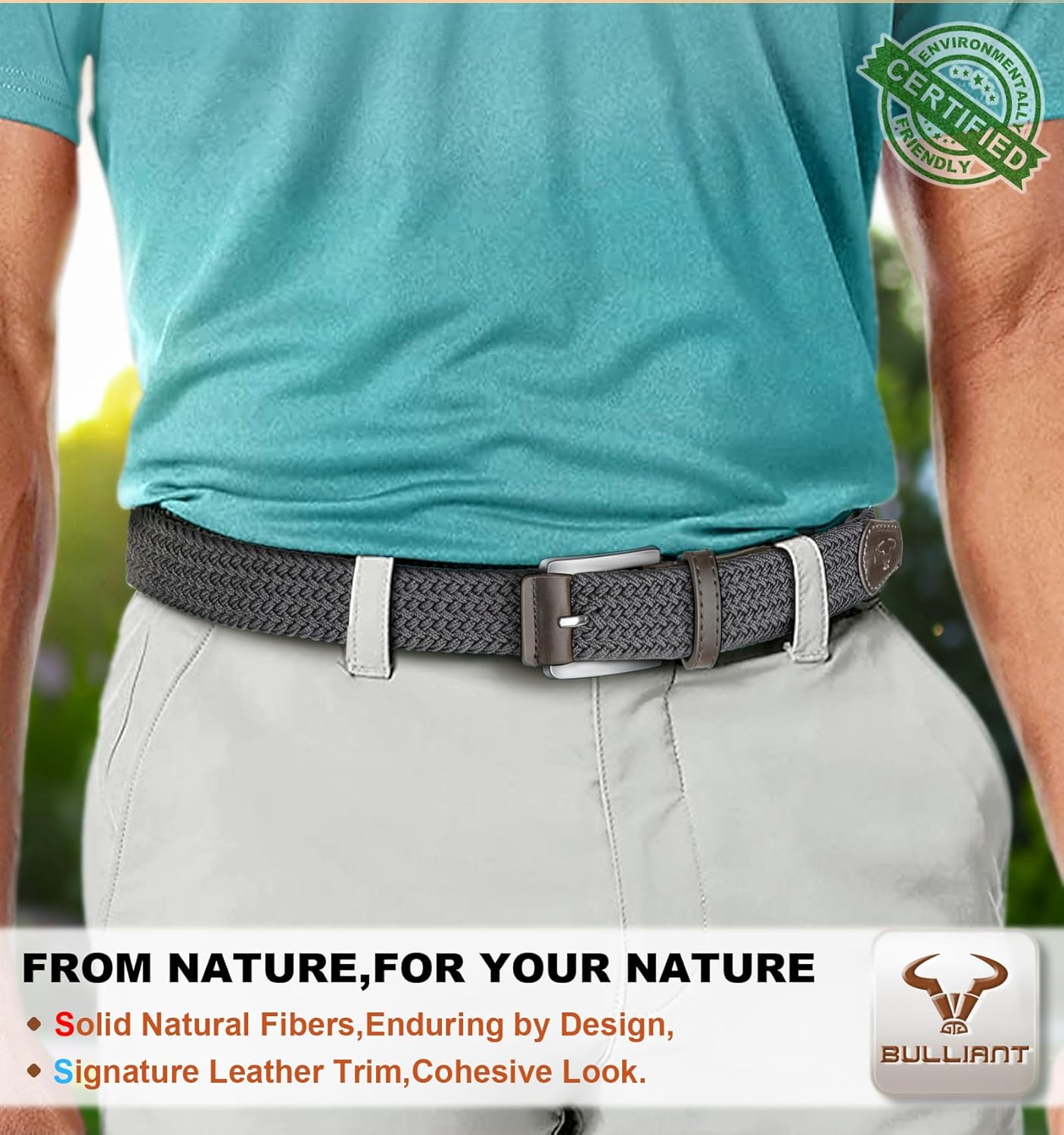 BULLIANT Stretch Belt Men,Mens Gift Woven Braided Web Belt 1 3/8 for Golf Casual Pants Shirts Jeans - Image 2