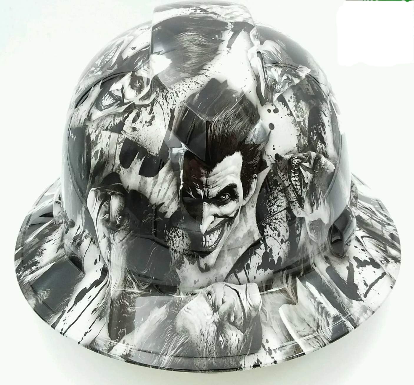 Wet Works ImagingCustomized Pyramex Full Brim Sinister Joker Hard Hat with Ratcheting Suspension White