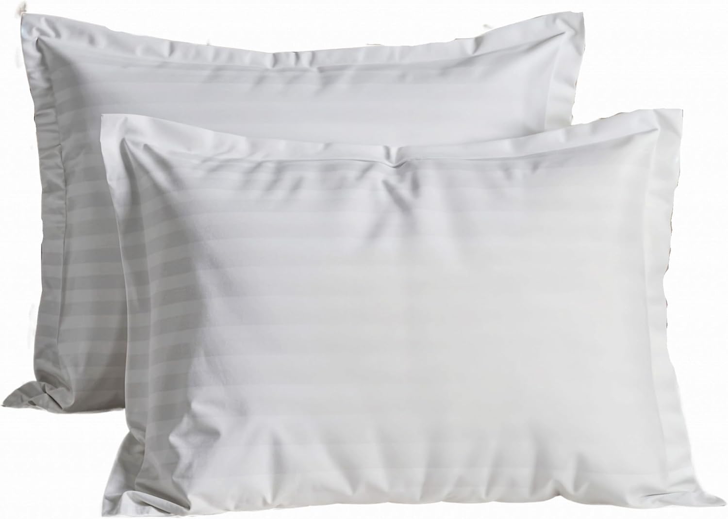 100% Cotton Pillow Shams - 300 Thread Count, Super Soft and Breathable. Set of 2 with 1cm Stripe Pattern, Standard Size 20x30 Inches (White, Standard)