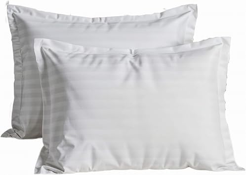 100% Cotton Pillow Shams - 300 Thread Count, Super Soft and Breathable. Set of 2 with 1cm Stripe Pattern, Standard Size 20x30 Inches White, Standard